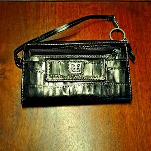 Black Croc-Embossed Wristlet